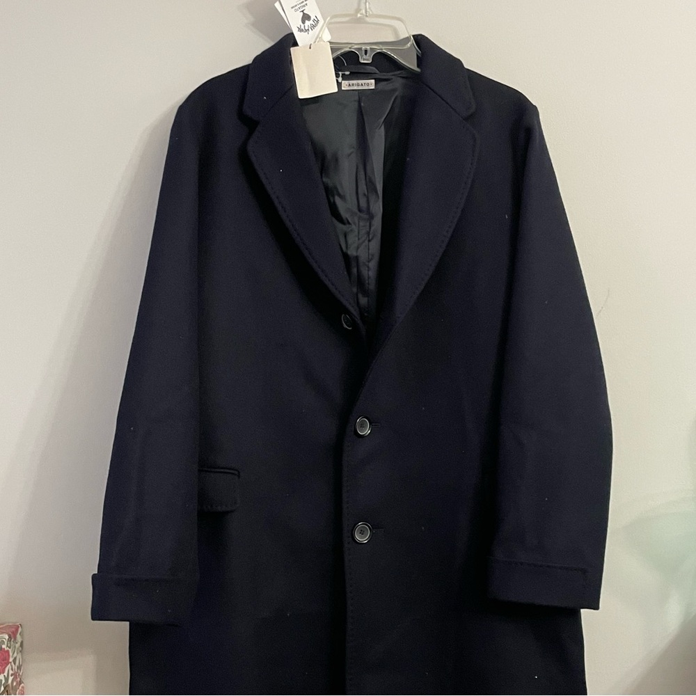 Arigato Japan Navy Blue long Pea Coat small Wool blue blue japan